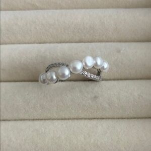 Pearl Band Ring, Sterling Silver Pearl Ring, Minimal Elegant Stackable Ring